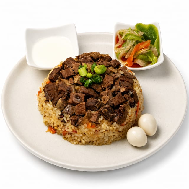 Polo (Served with Yogurt & Uyghur Salads) 手抓饭 (配酸奶&维吾尔沙拉）.
