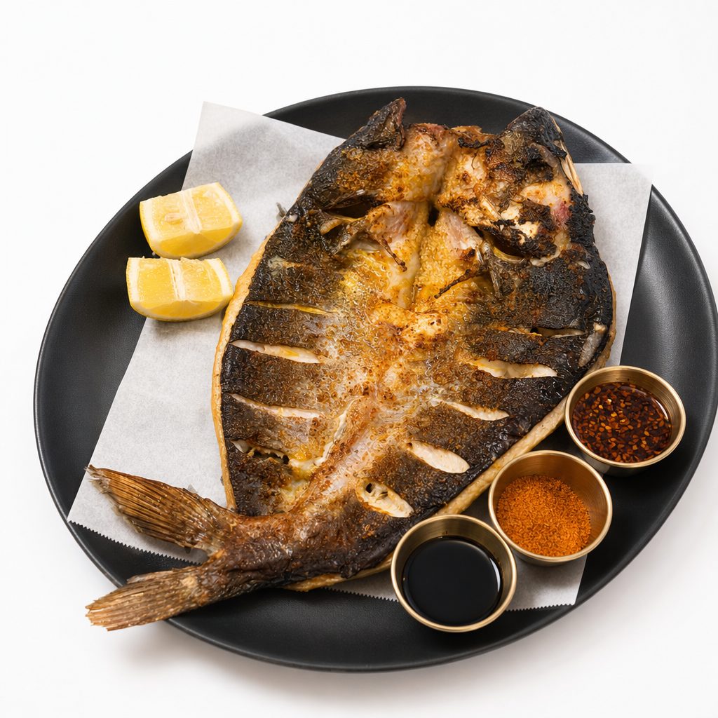 Whole Roasted Fish with Silk Road Garlic Spice- 丝路风味蒜香金皮烤整鱼.