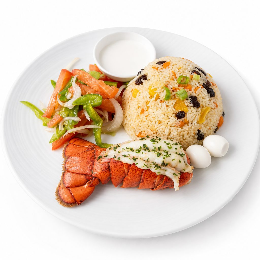 Pilaf with Garlic-Baked North Atlantic Cold-Water Lobster Tail 蒜蓉焗烤北大西洋冷水龙虾手抓饭.