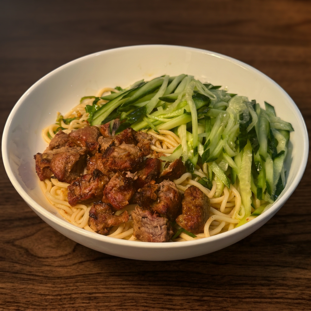 Grilled Lamb Cold Noodles 丝路烤羊肉酸辣凉面.