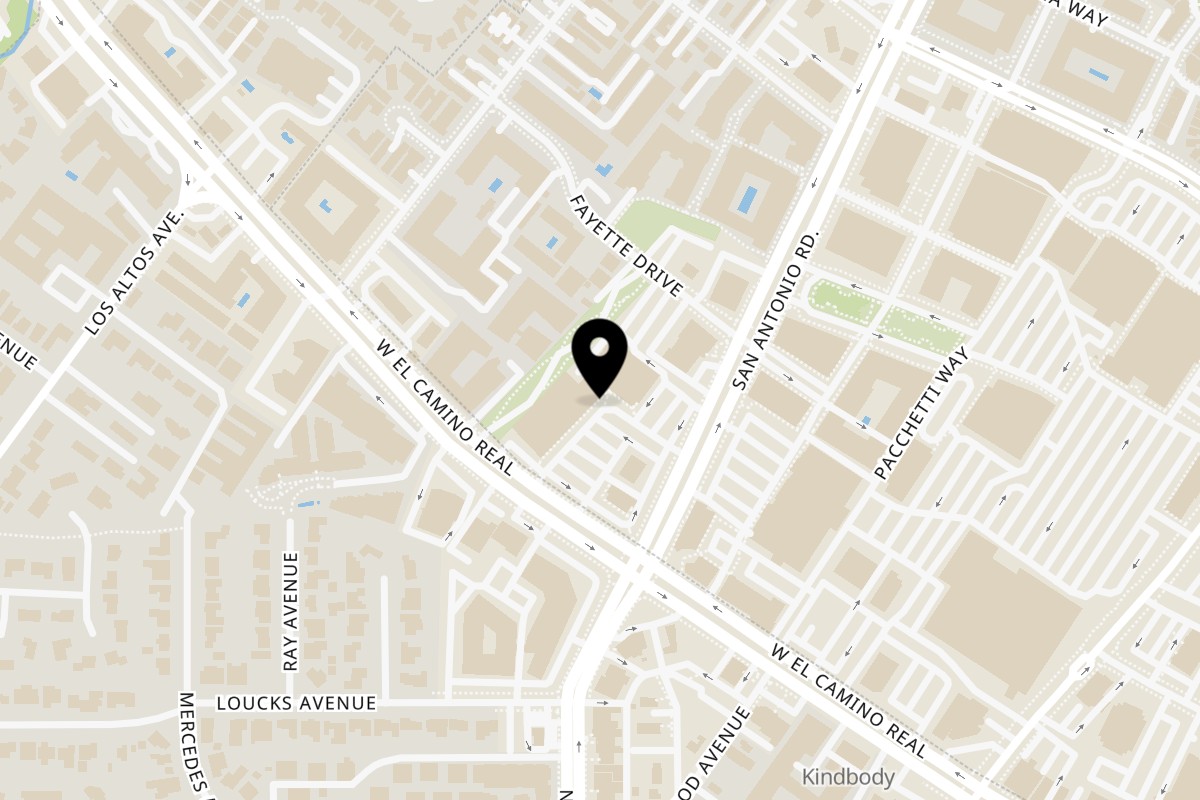 Map showing the location of Kusan Collective Kusan Bazaar - Mountain View on 634 N San Antonio Rd in Mountain View
